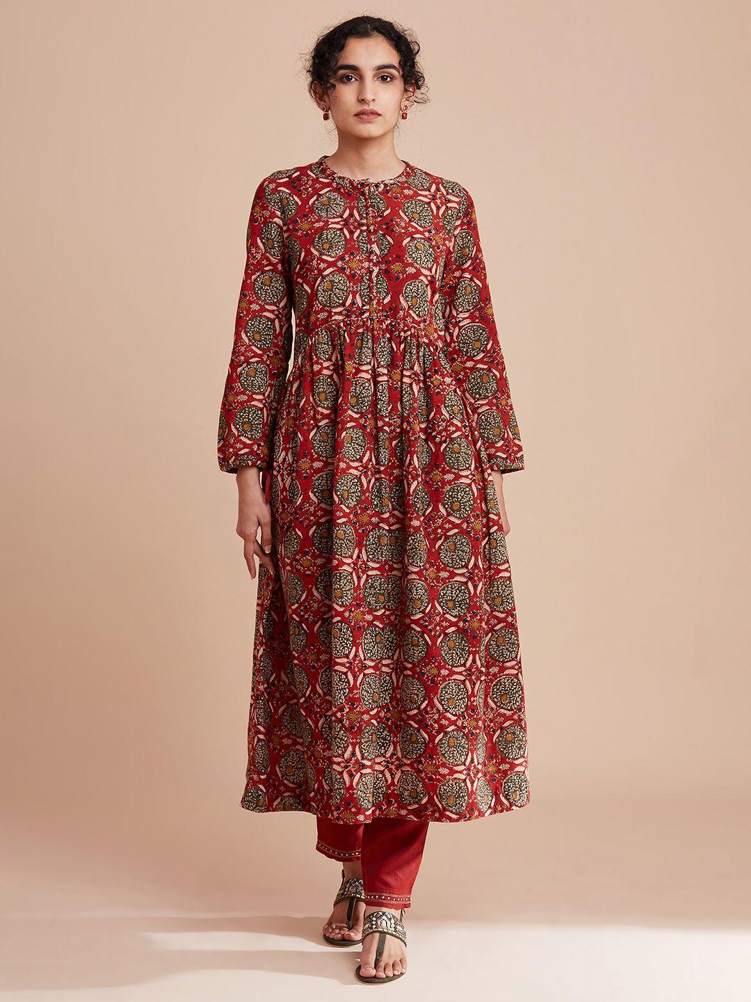 w the folksong collection red floral ethnic a-line midi dress