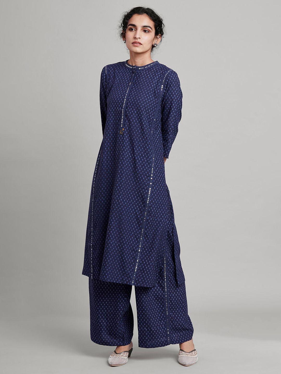 w the folksong collection women blue geometric printed kurta