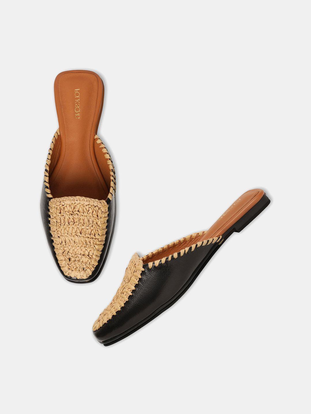 w the folksong collection women brown & black colourblocked leather mules