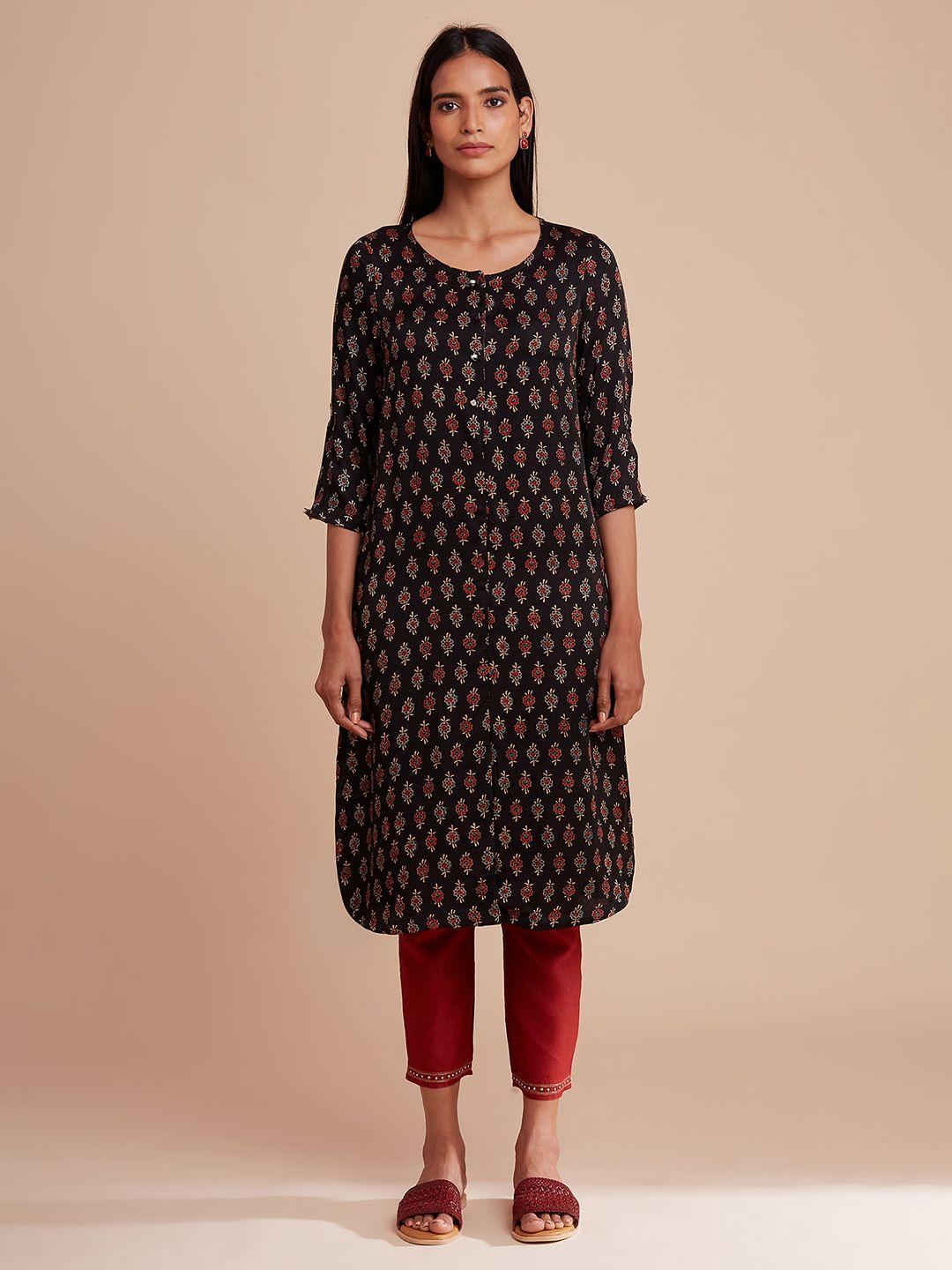 w the folksong collection women brown & red ethnic motifs printed kurta