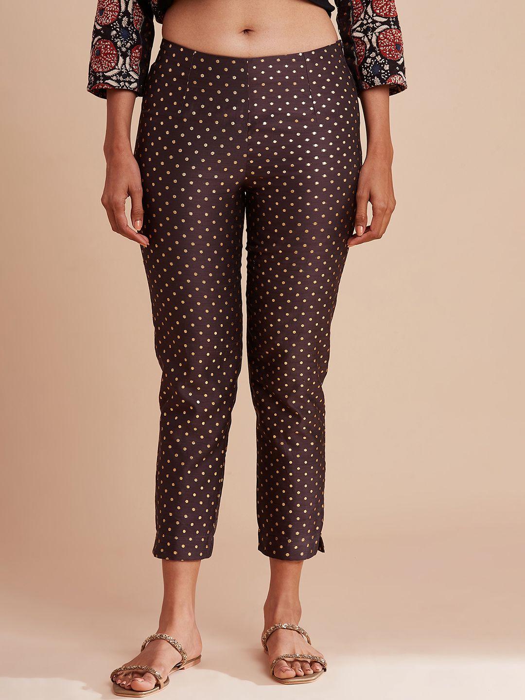 w the folksong collection women brown printed trousers