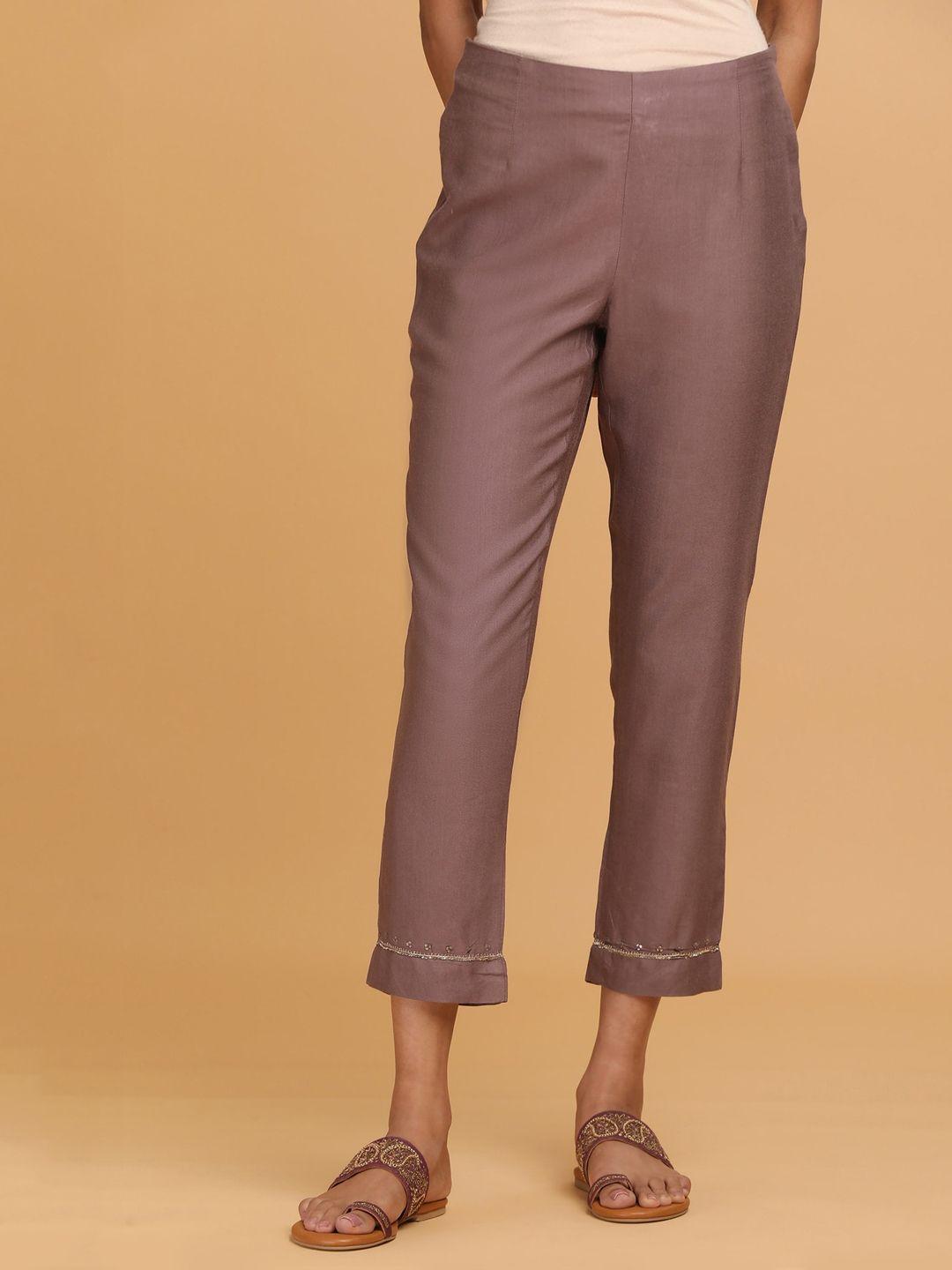 w the folksong collection women brown slim fit ethnic trousers
