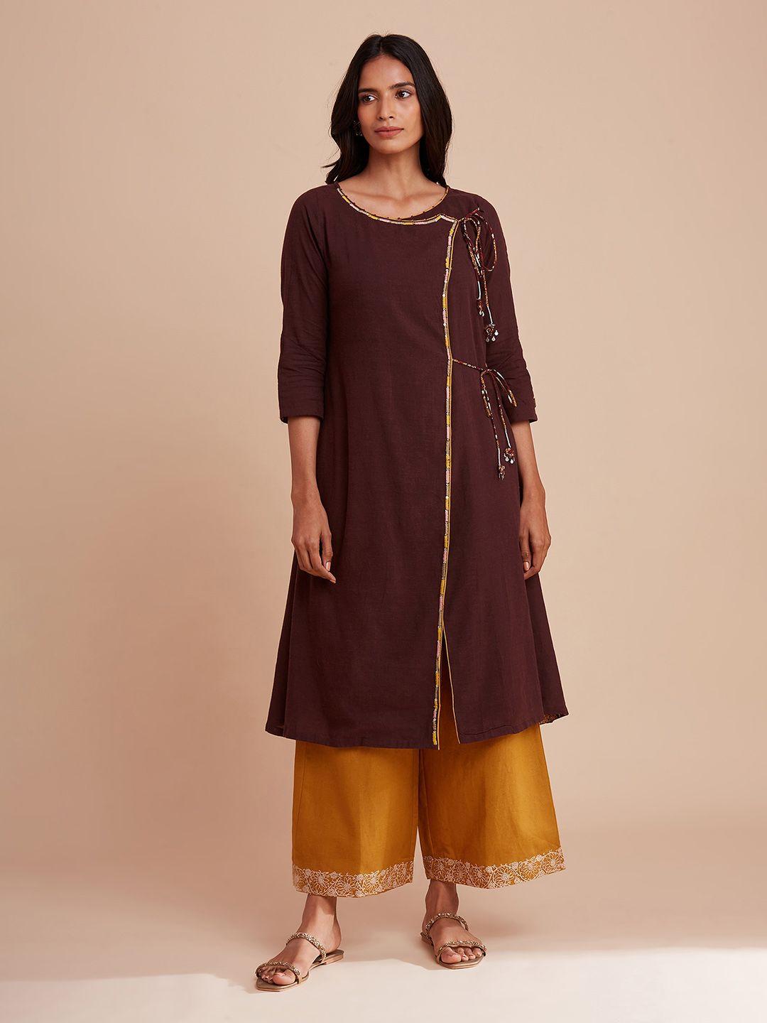 w the folksong collection women brown solid kurta