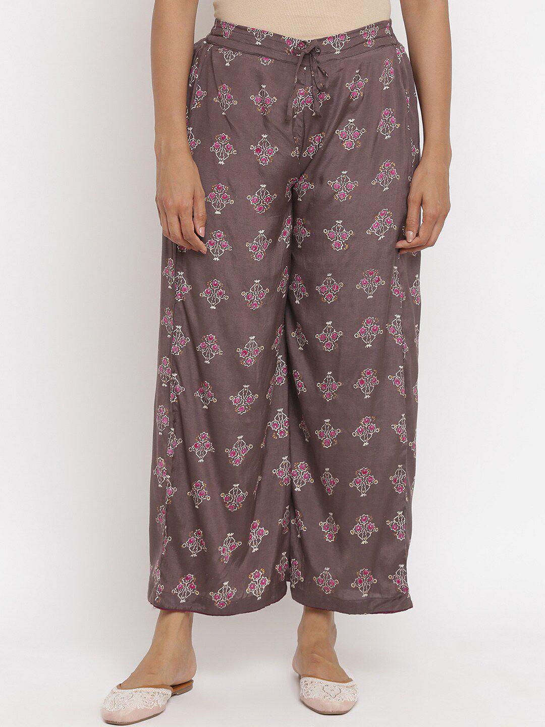 w the folksong collection women grey floral printed trousers