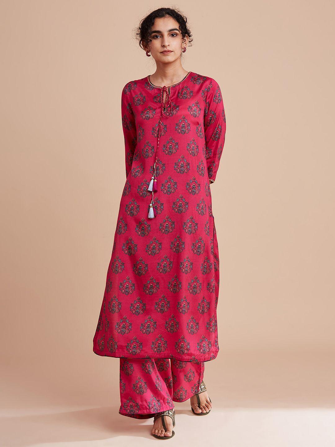 w the folksong collection women pink ethnic motifs keyhole neck kurta