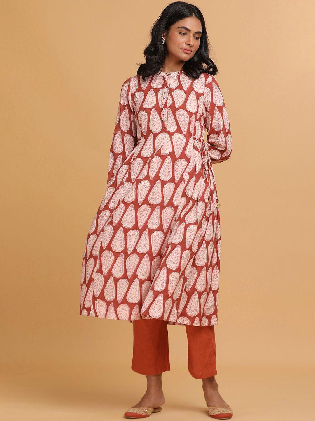 w the folksong collection women red & white ethnic motifs printed kurta