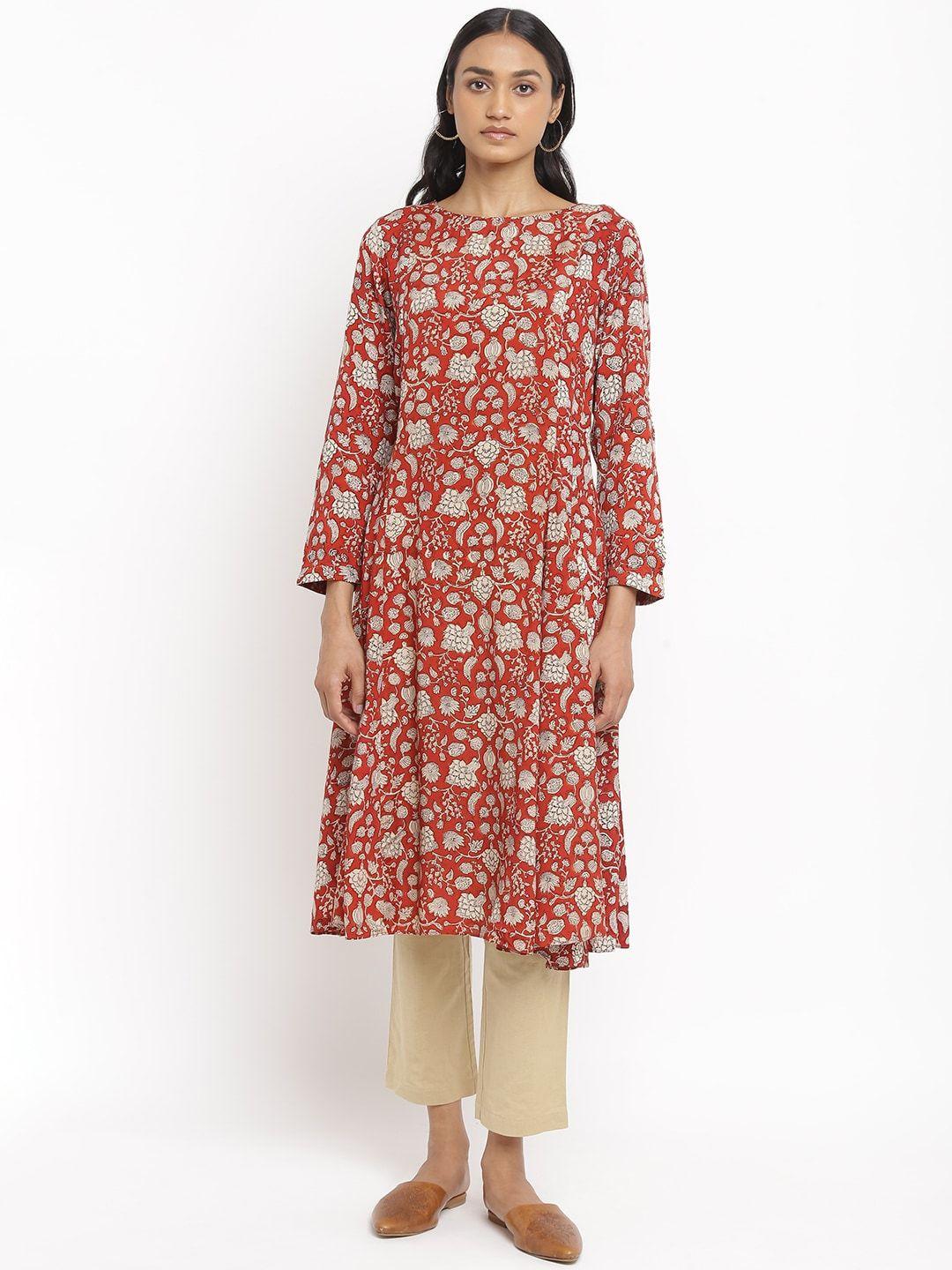 w the folksong collection women red floral printed floral handloom kurta