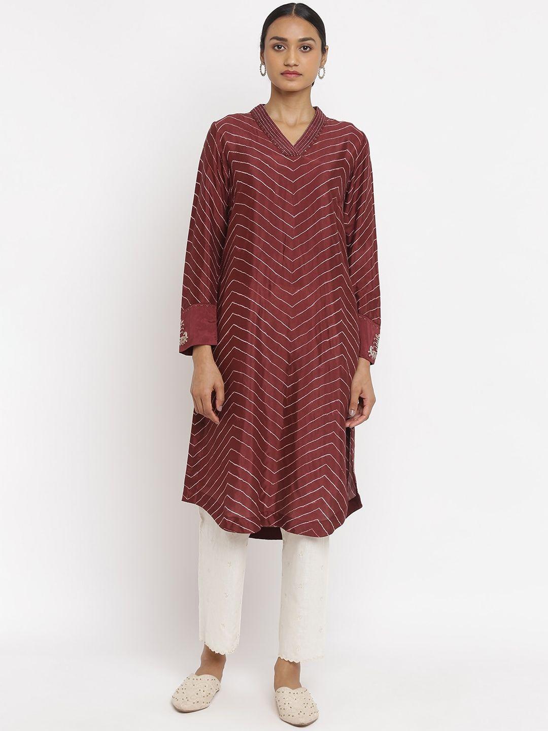 w the folksong collection women red geometric thread work kurta