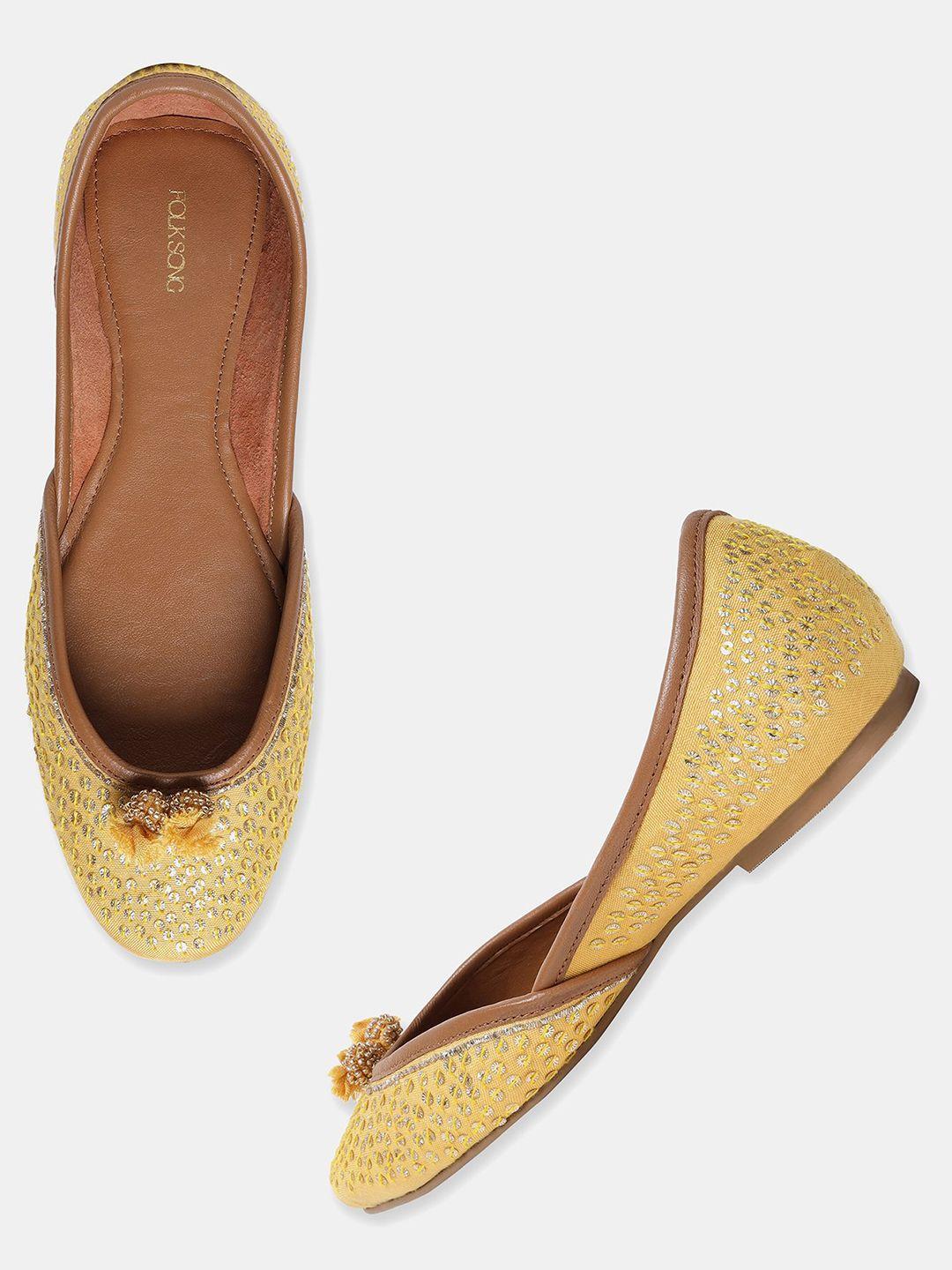 w the folksong collection women yellow ethnic mojaris with bows flats