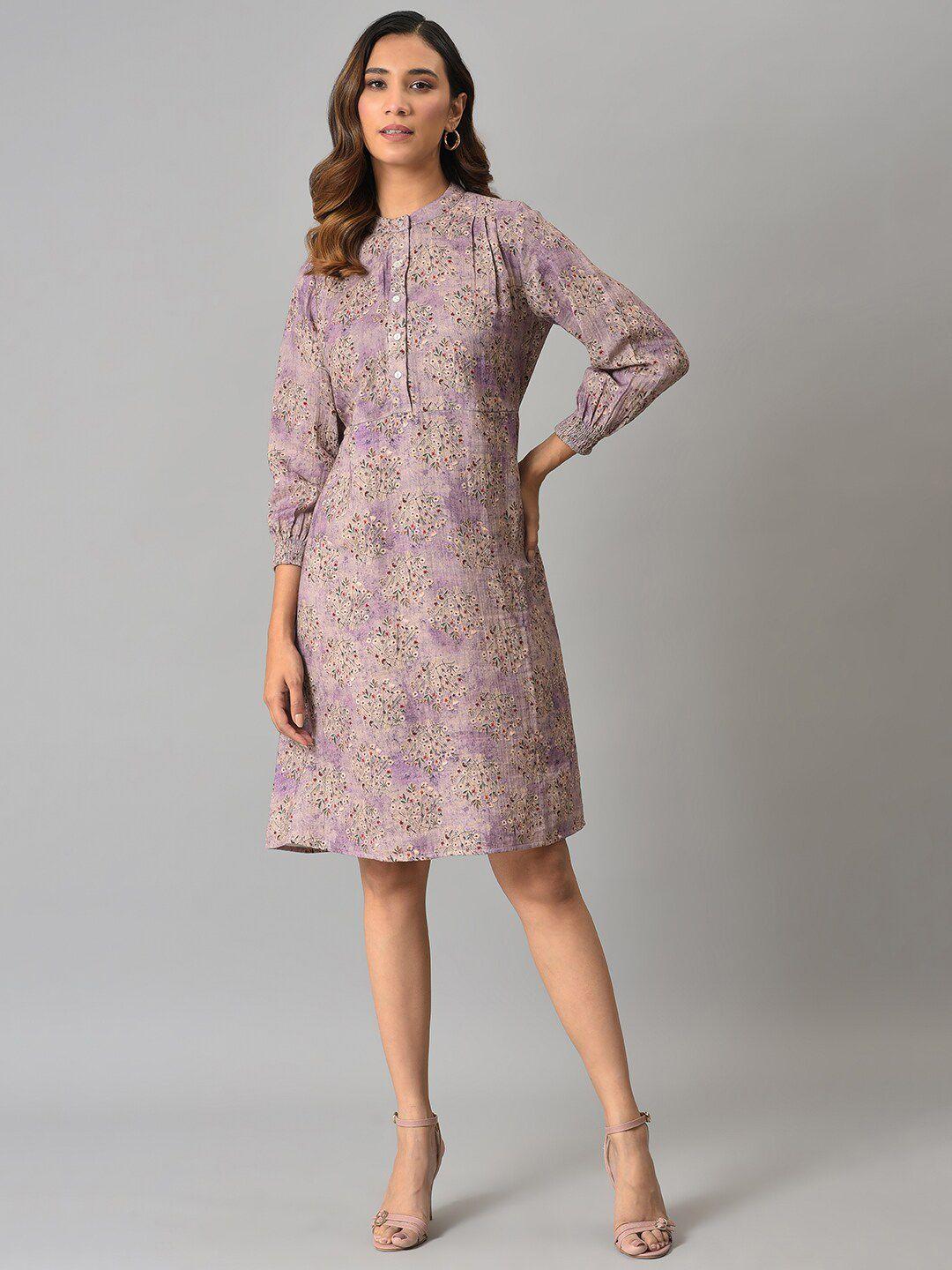 w violet & beige cotton floral a-line dress