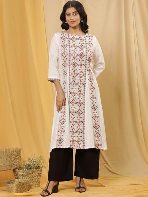 w white & black cotton woven pattern kurta palazzo set