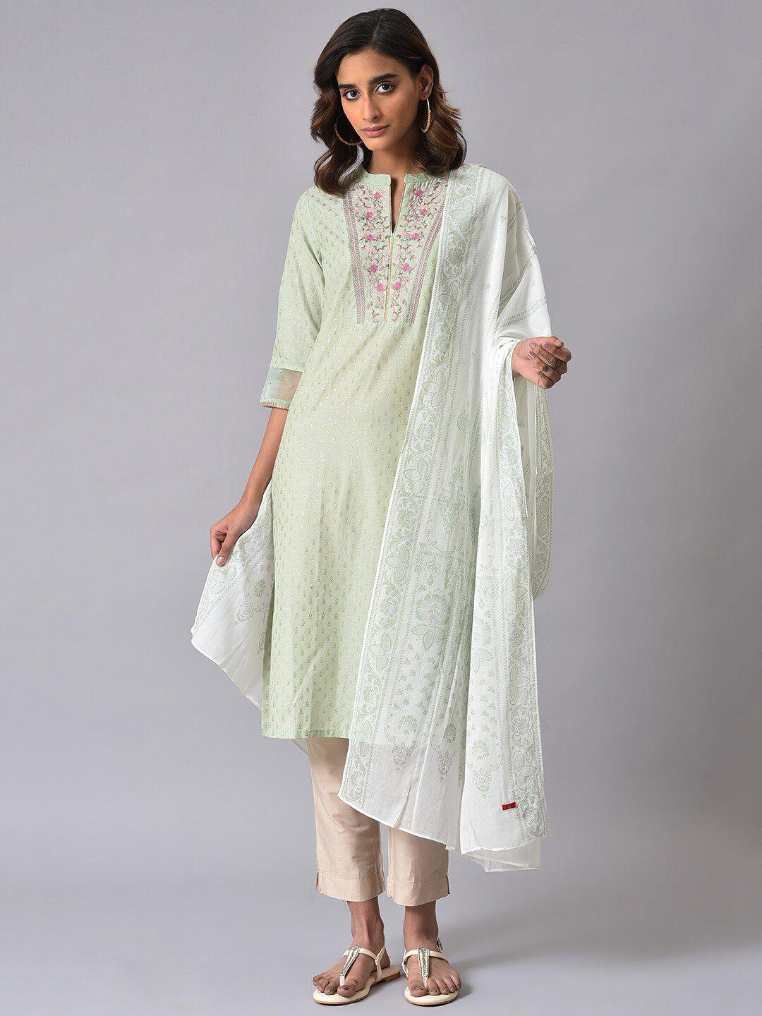 w white & green printed dupatta