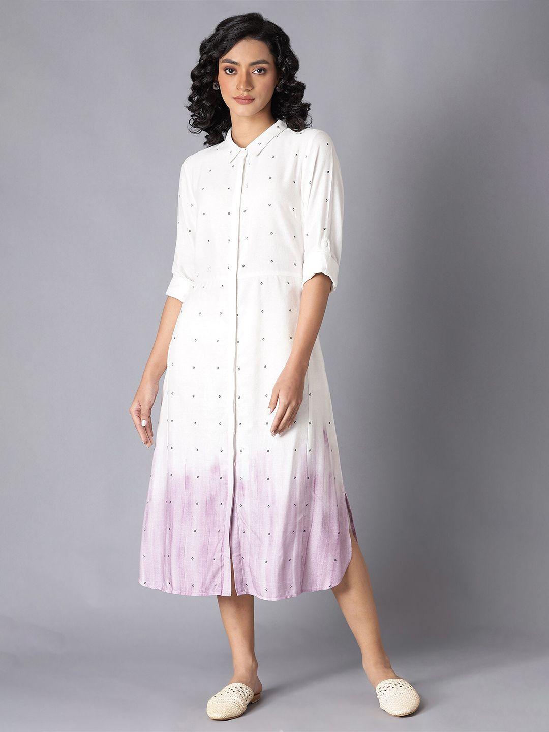 w white & purple shirt midi dress