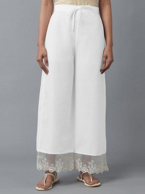 w white cotton embroidered palazzos