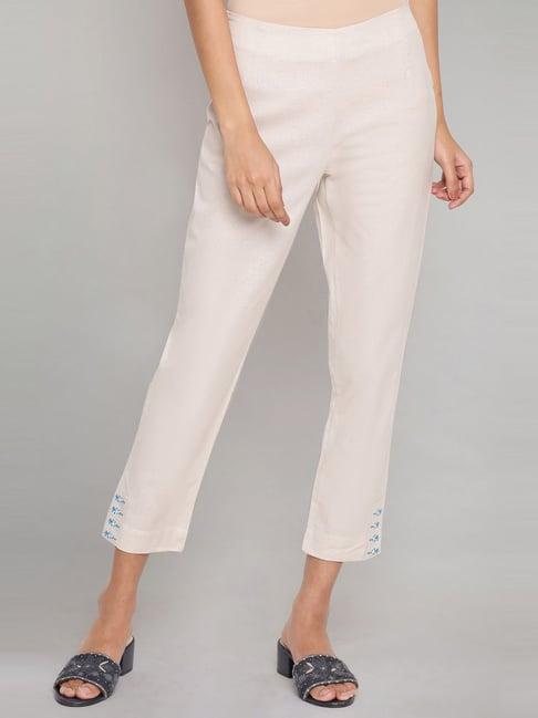 w white cotton embroidered pants