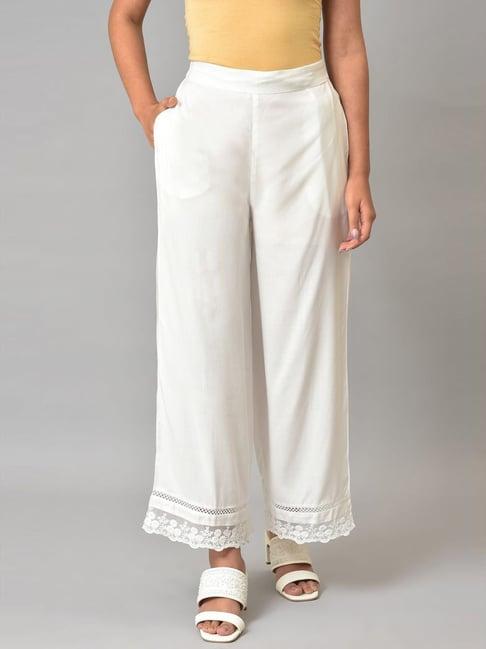 w white embroidered palazzos