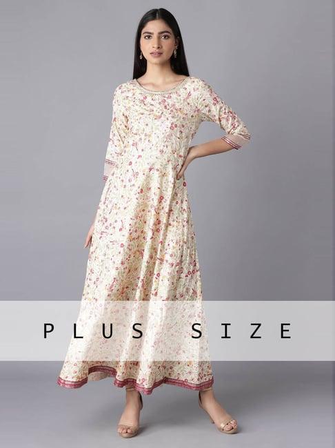 w white floral print flared kurta