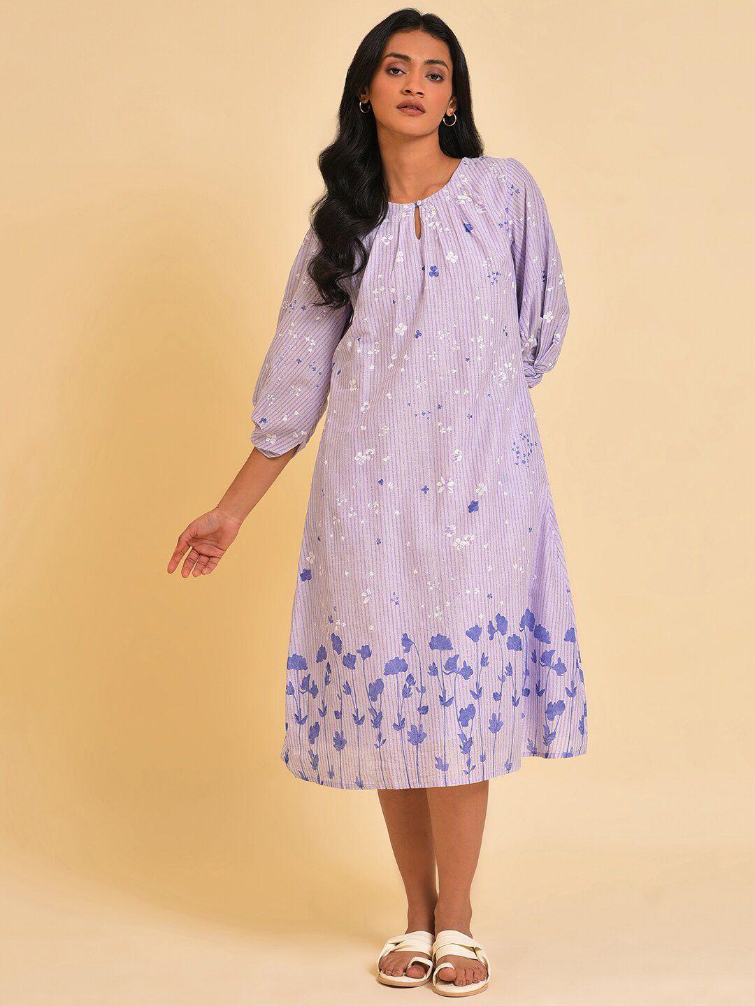 w white floral printed keyhole neck pure cotton a-line midi dress