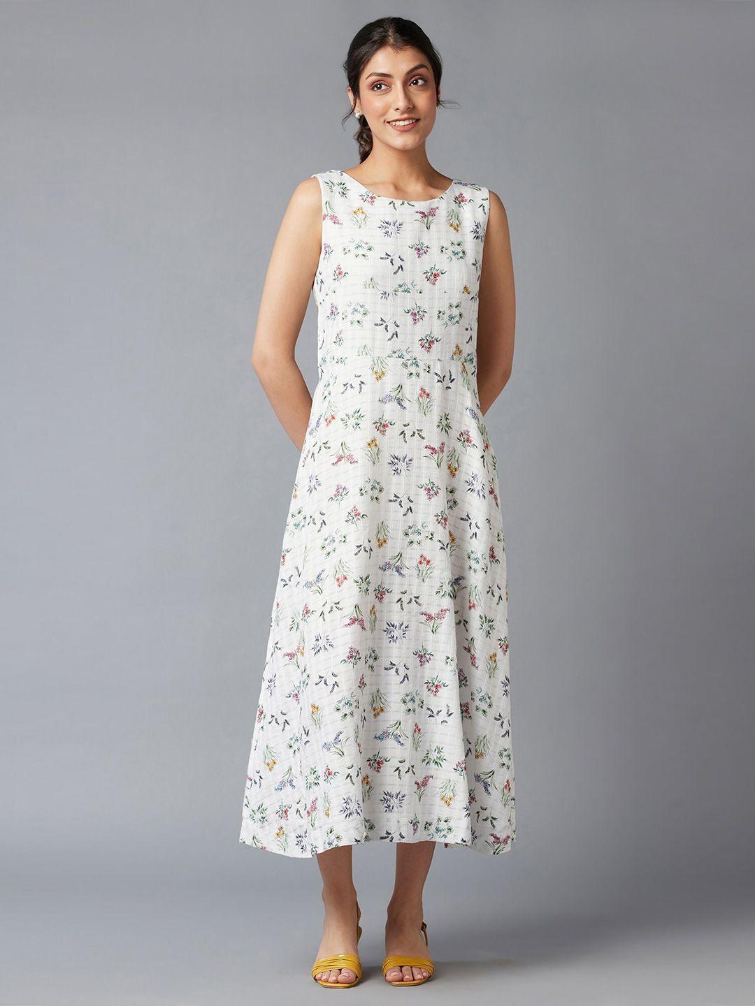 w white floral pure cotton midi dress