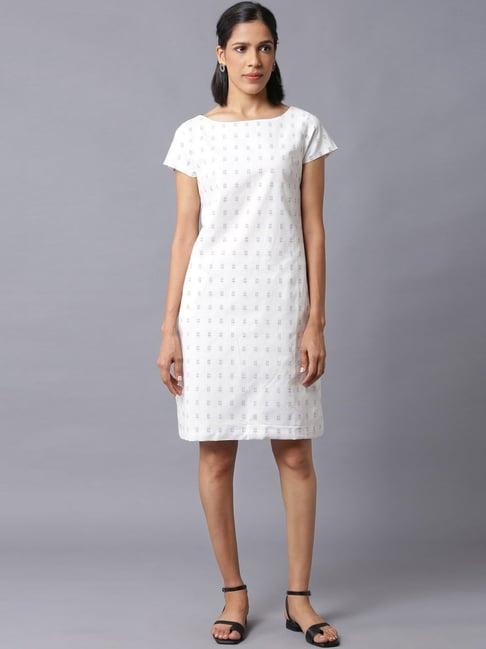 w white printed a-line dress