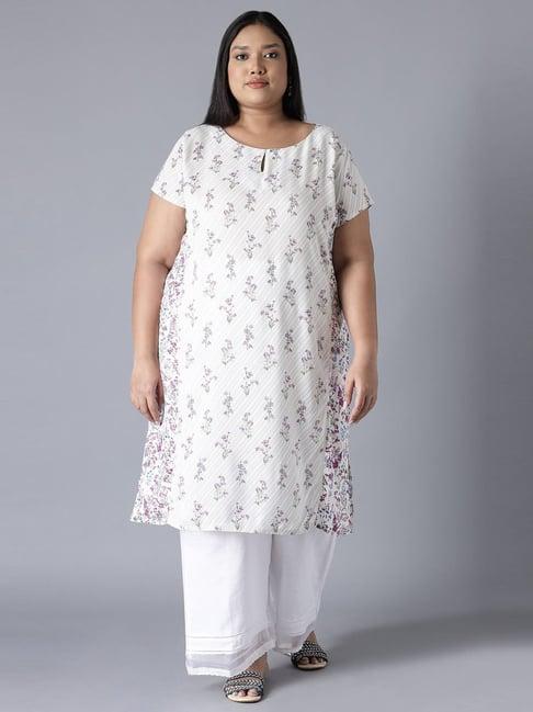 w white printed straight kurta