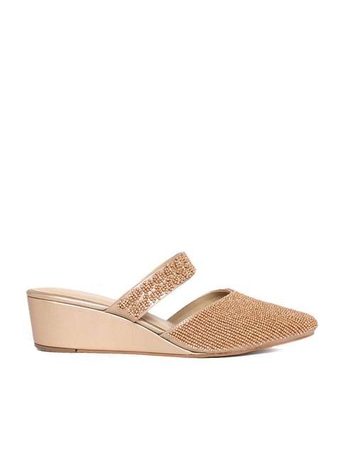 w women's nude mule wedges