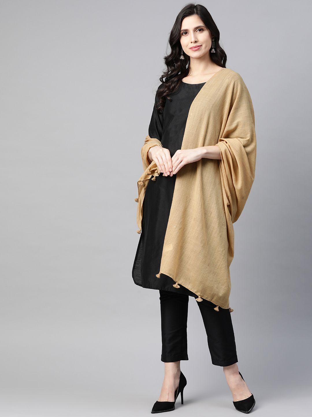 w women beige geometric woven design jacquard shawl