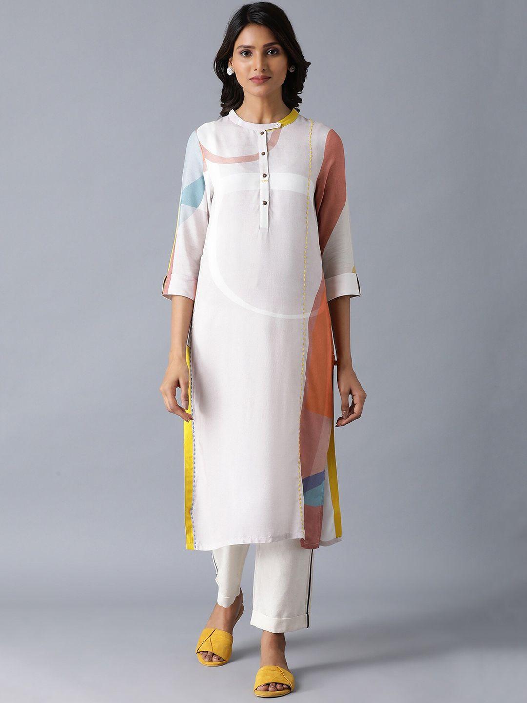 w women beige printed kurta