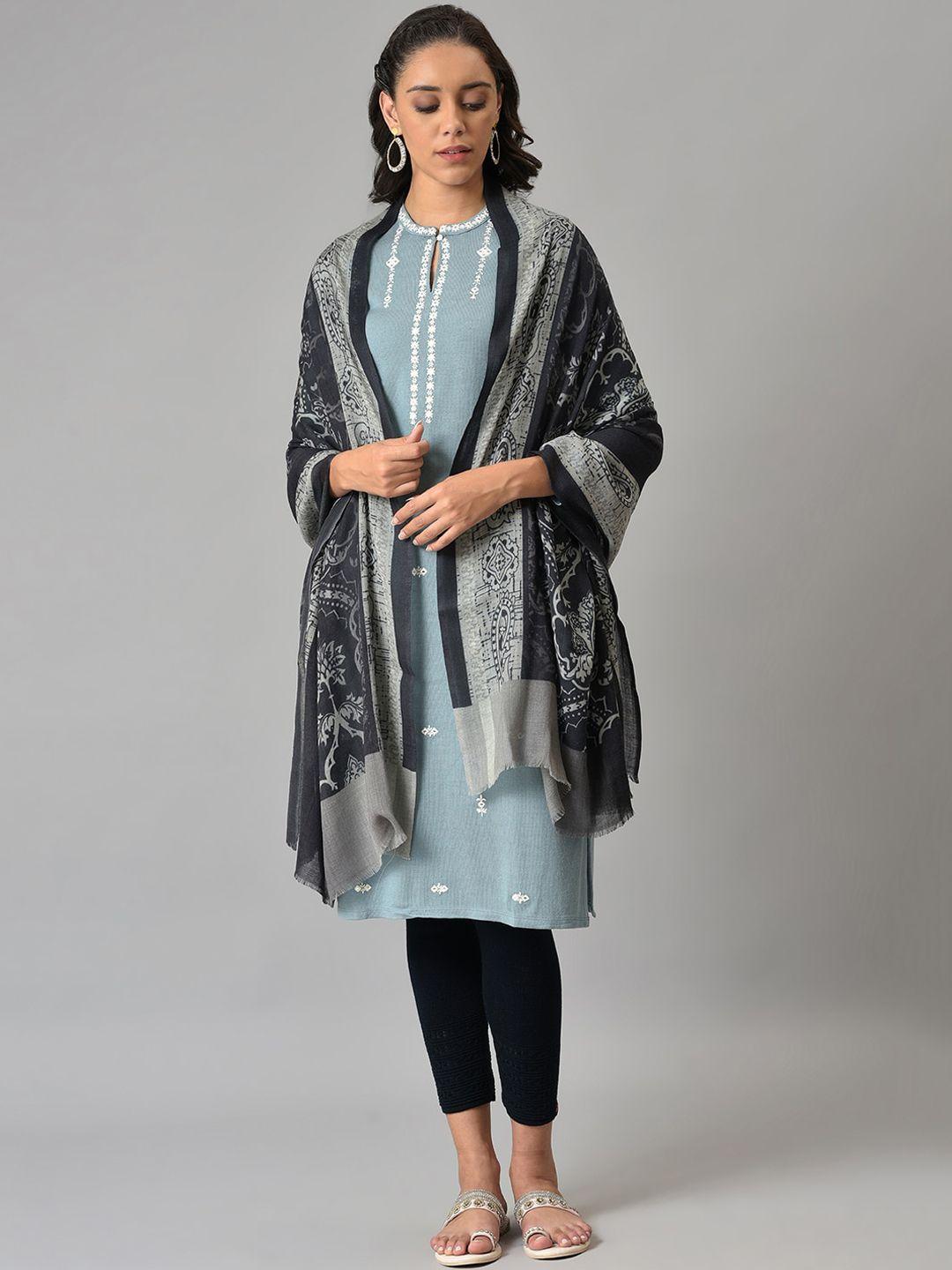 w women black & grey printed shawl