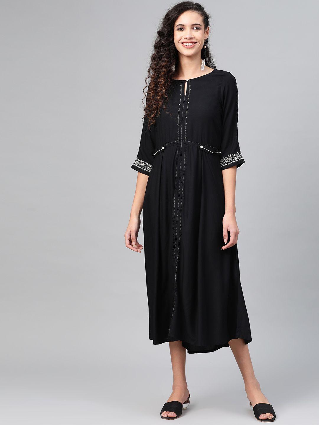 w women black solid a-line sustainable dress