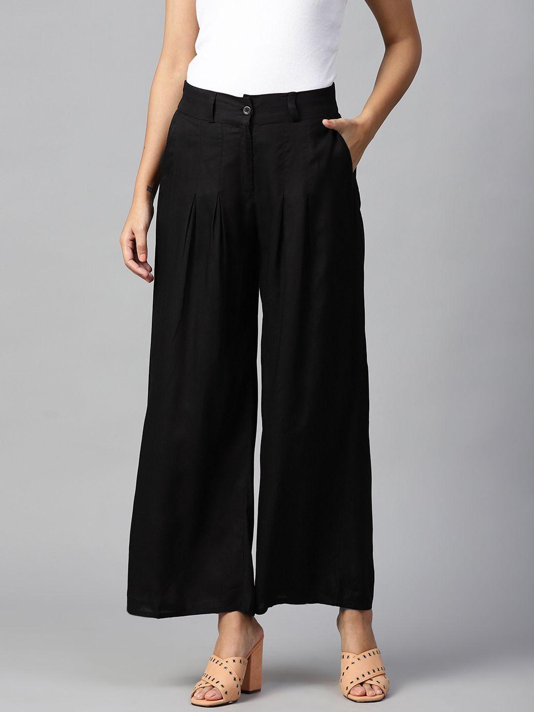 w women black solid straight palazzos