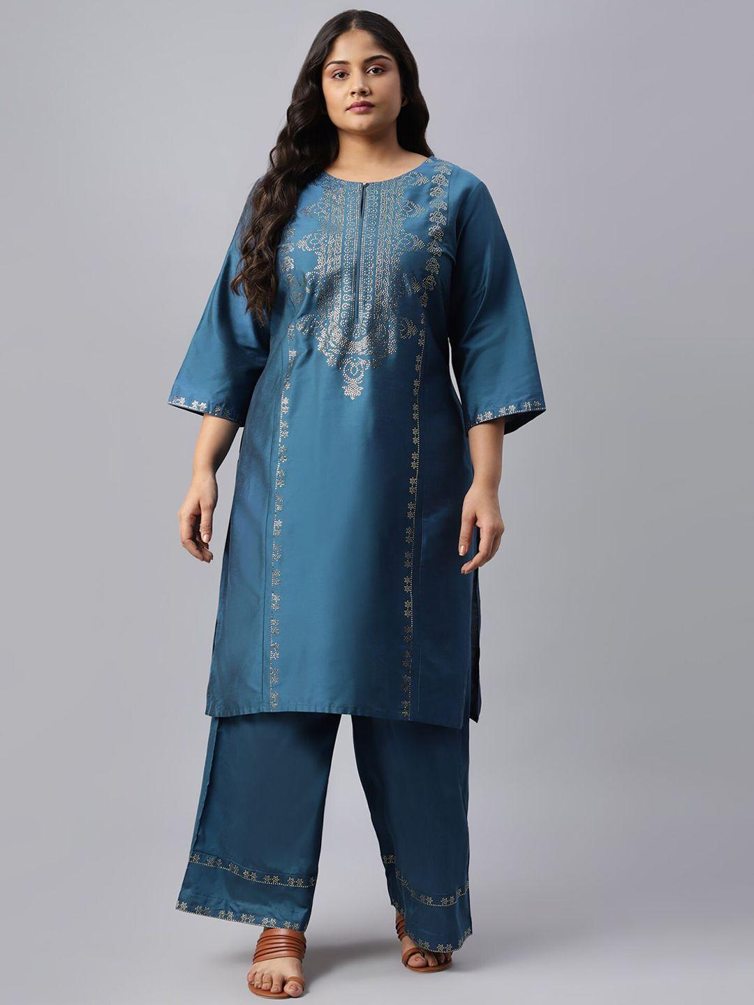 w women blue embllished kurta