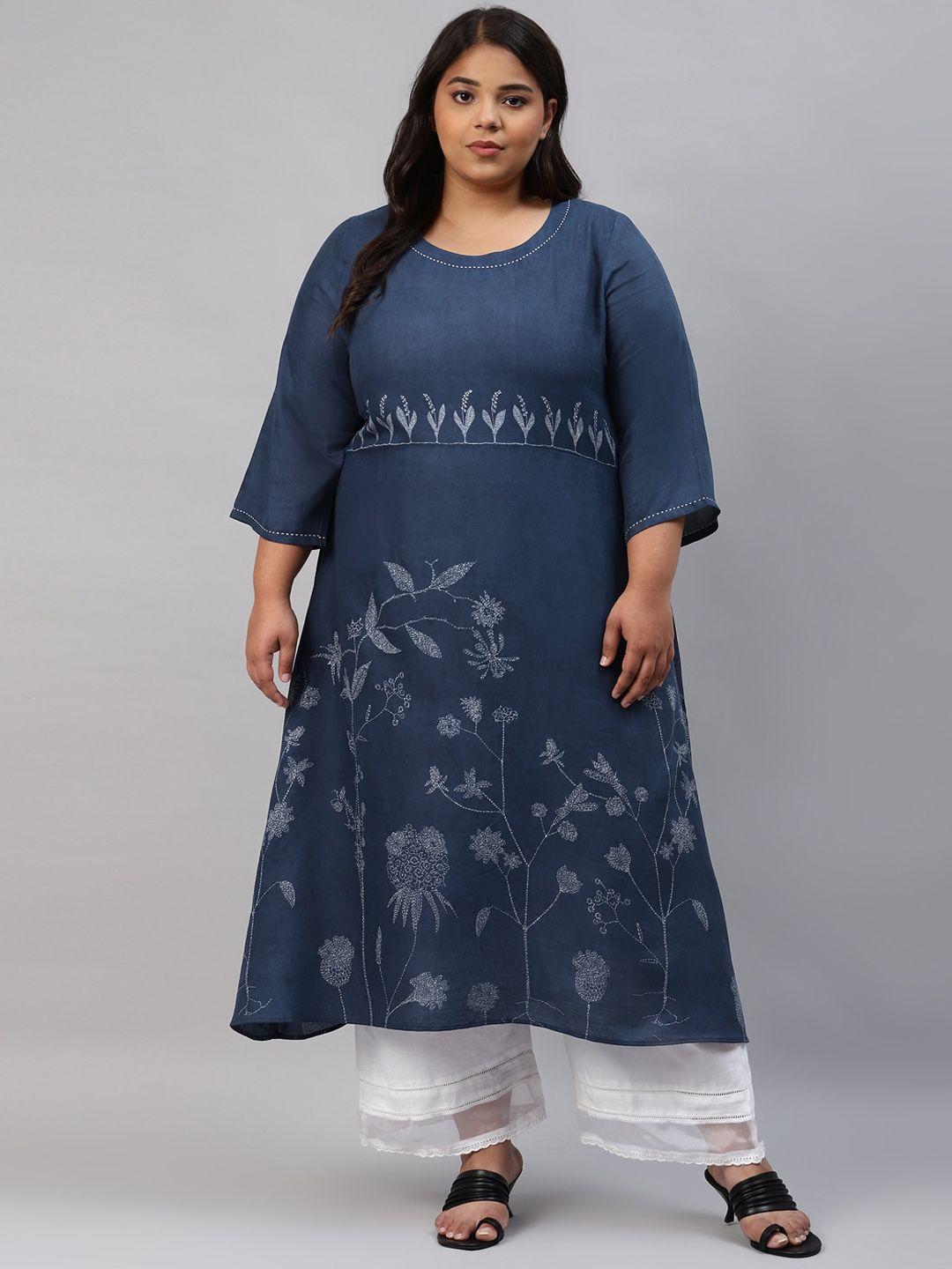 w women blue ethnic motifs embellished thread work anarkali kurta