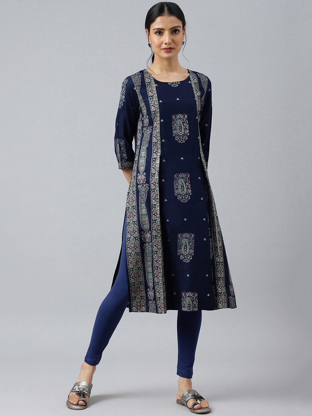 w women blue quirky printed kurta