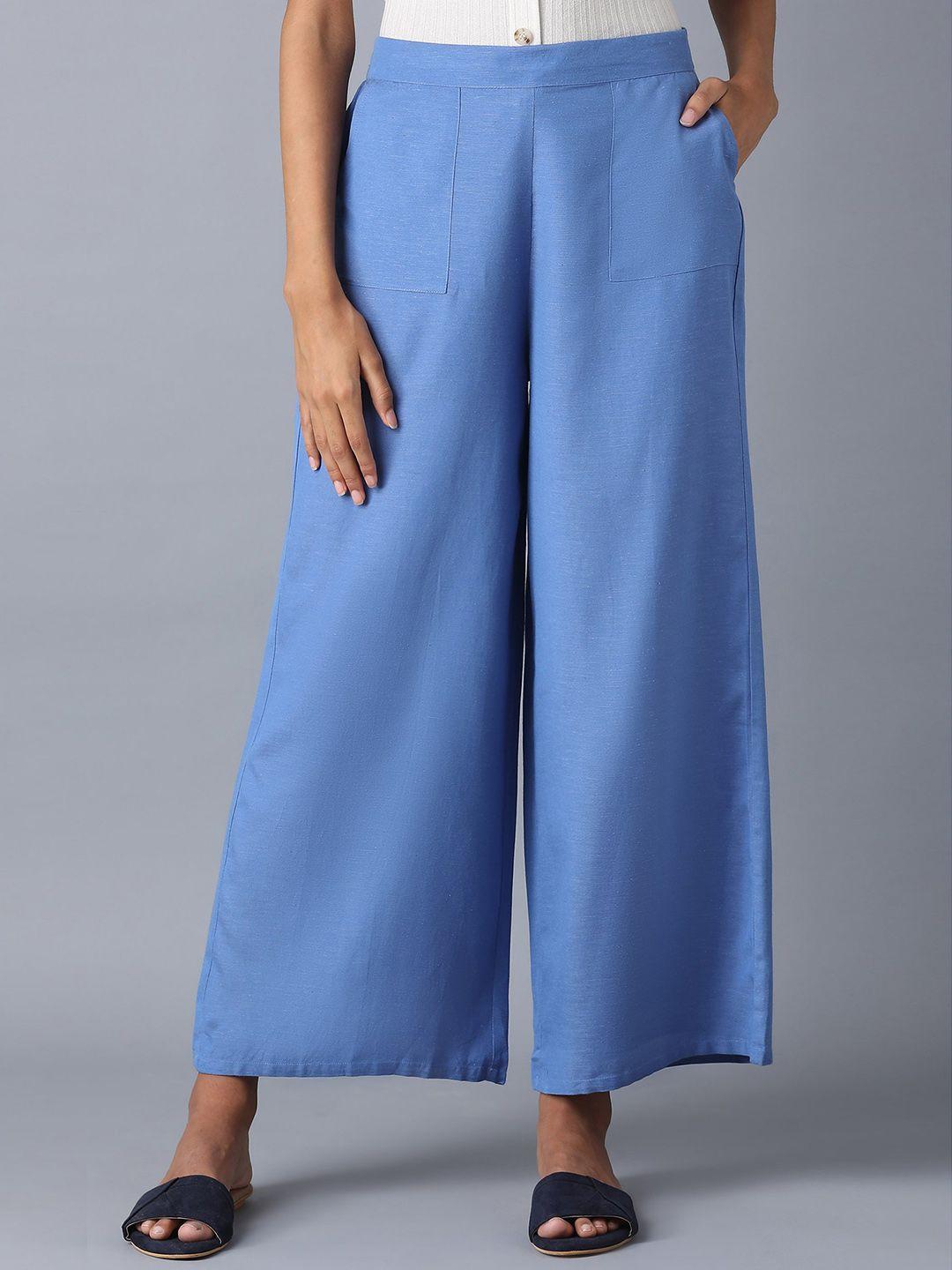 w women blue solid wide leg palazzo