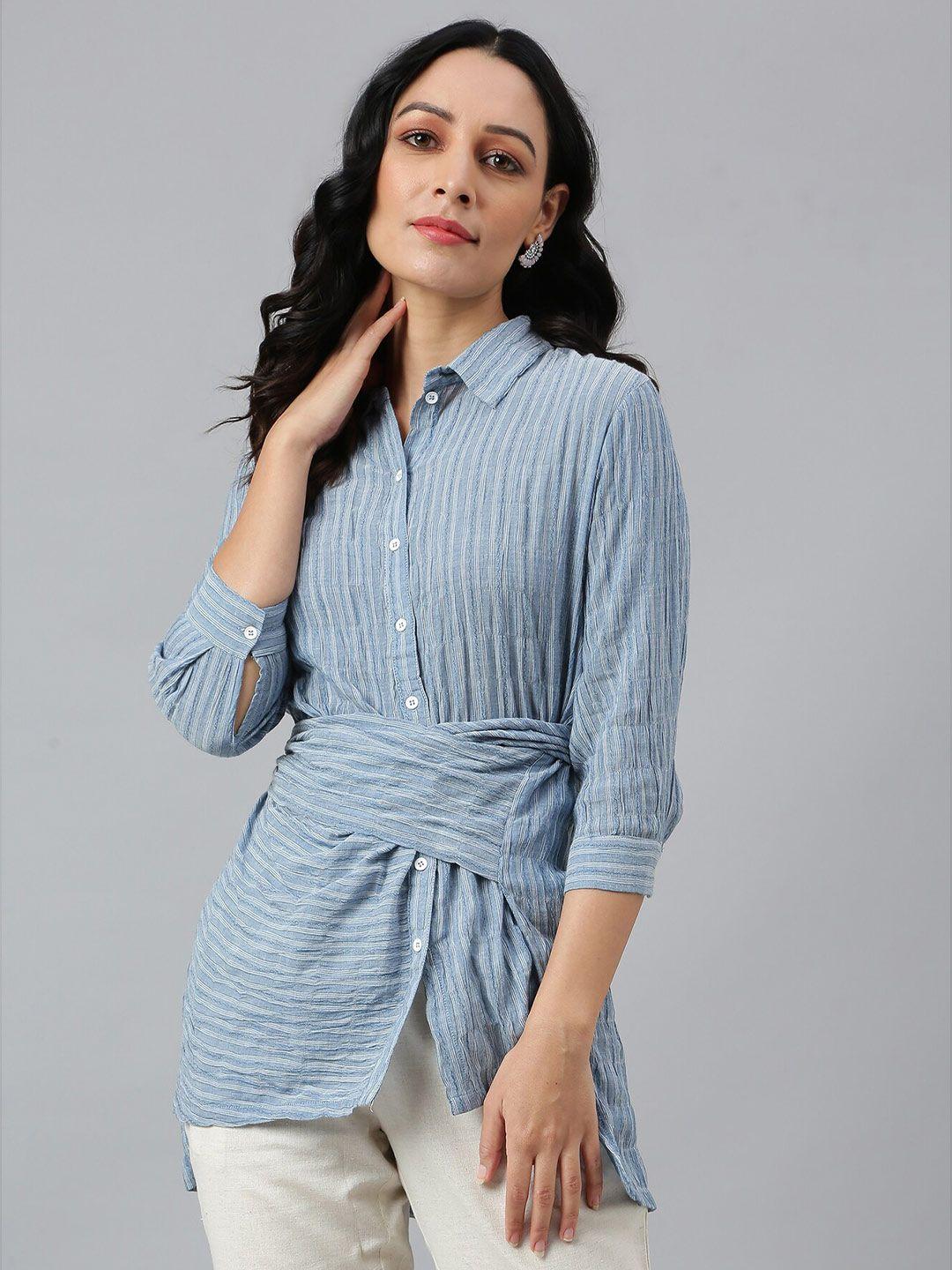 w women blue striped casual shirt