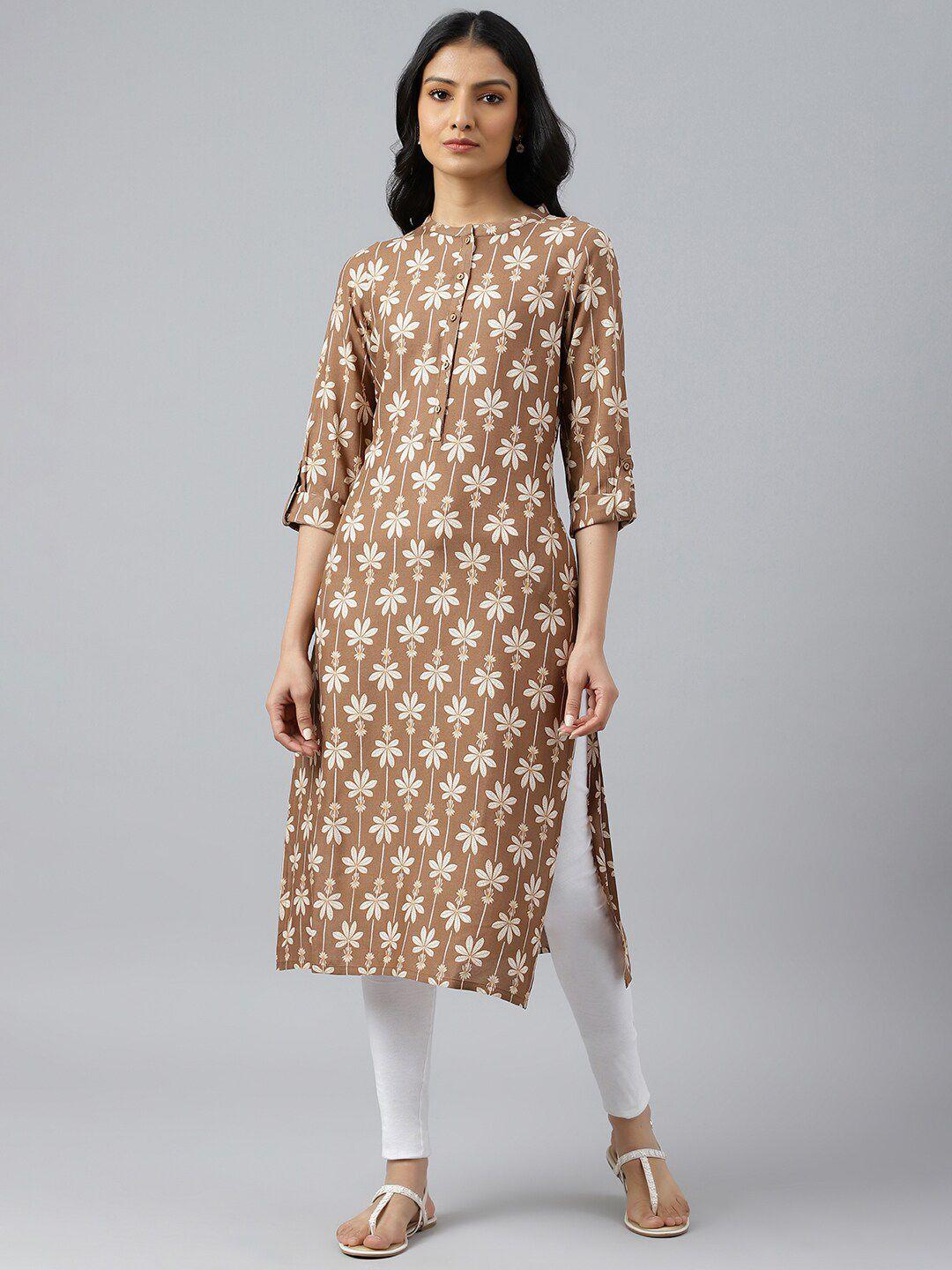 w women brown abstract printed kurta