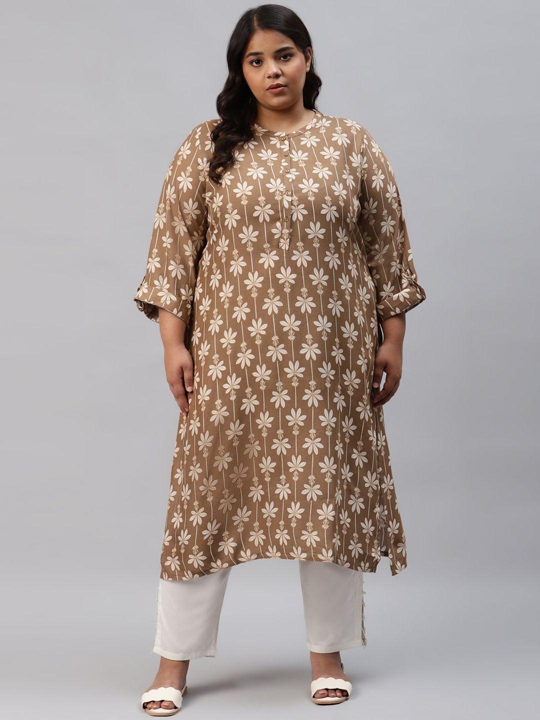 w women brown ethnic motifs printed flared sleeves kurta