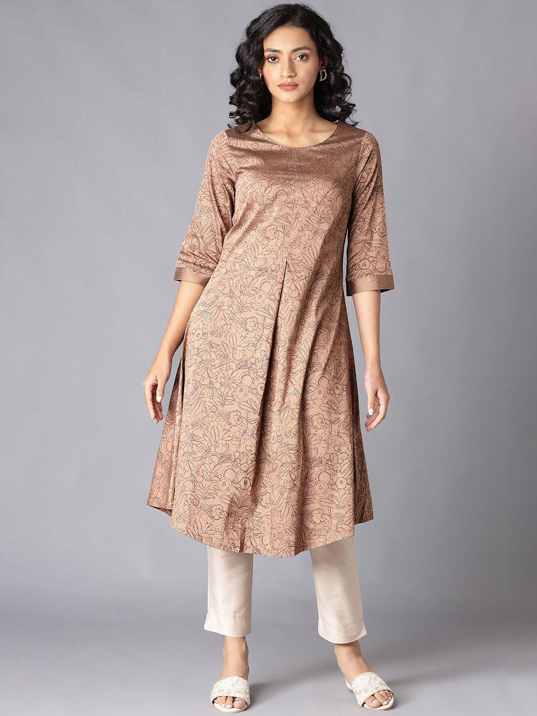 w women brown floral flared sleeves kurta