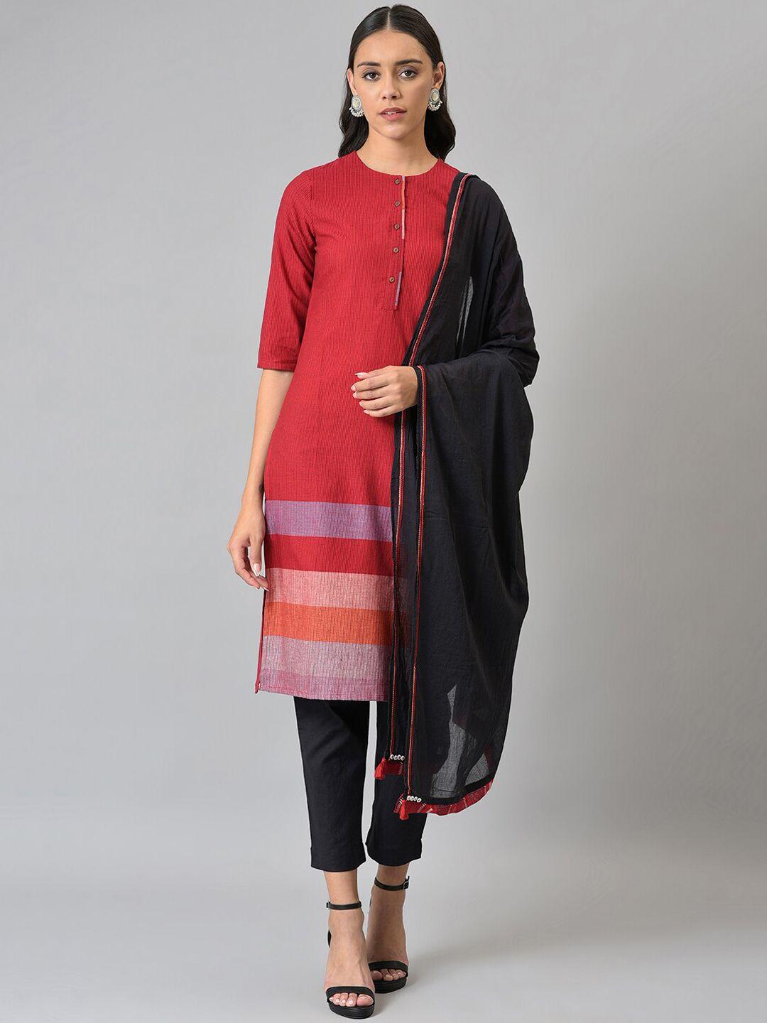 w women colourblocked kurta with trousers & dupatta