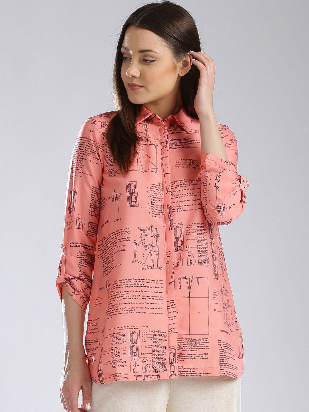 w women coral pink printed shirt