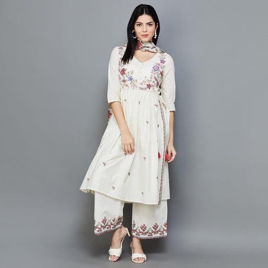 w women embroidered a-line kurta set