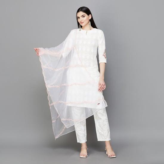 w women embroidered organza dupatta