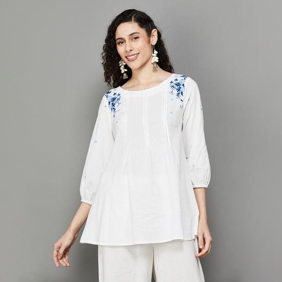 w women embroidered pleated front top