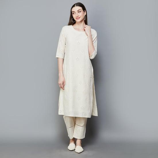 w women embroidered straight kurta set