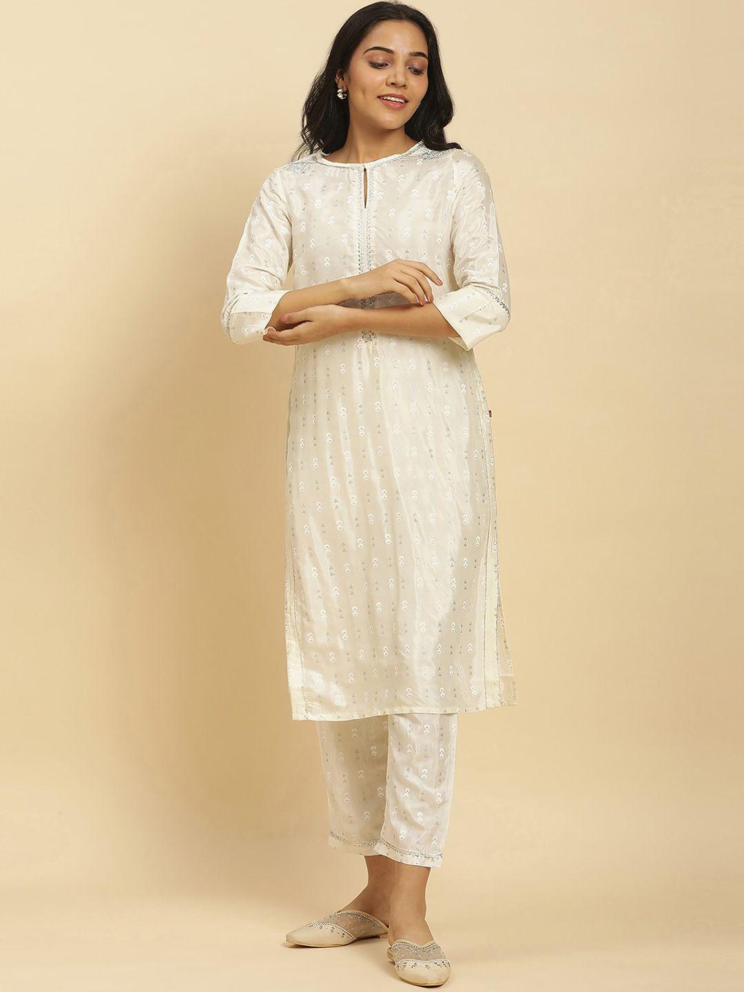 w women ethnic motifs printed gotta patti straight kurta with trousers