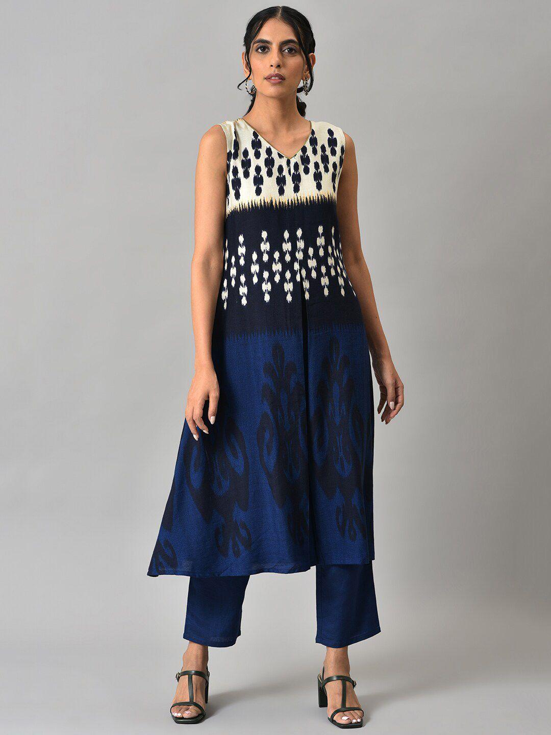 w women ethnic motifs printed kurta with trousers