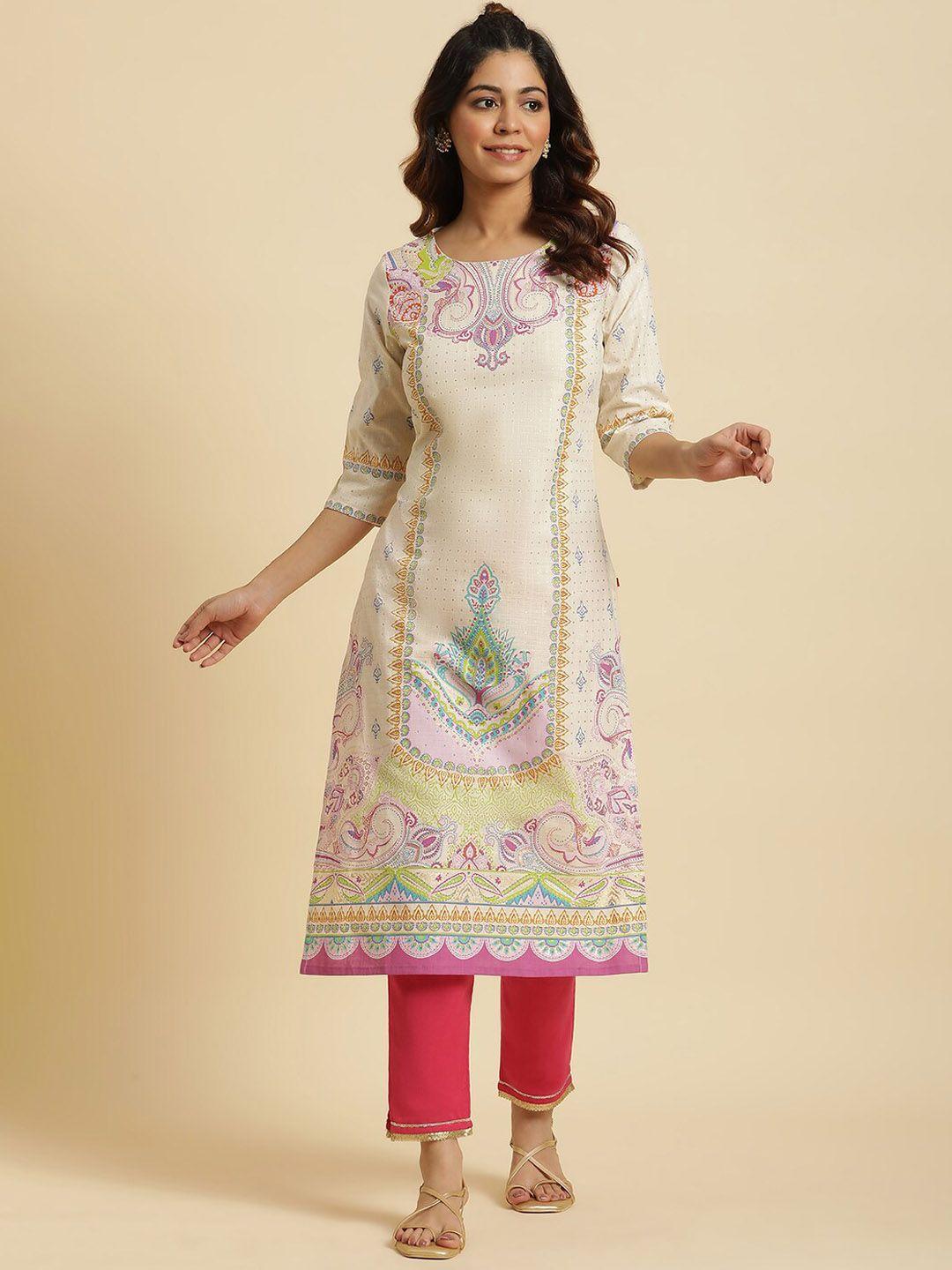 w women ethnic motifs printed straight pure cotton kurta