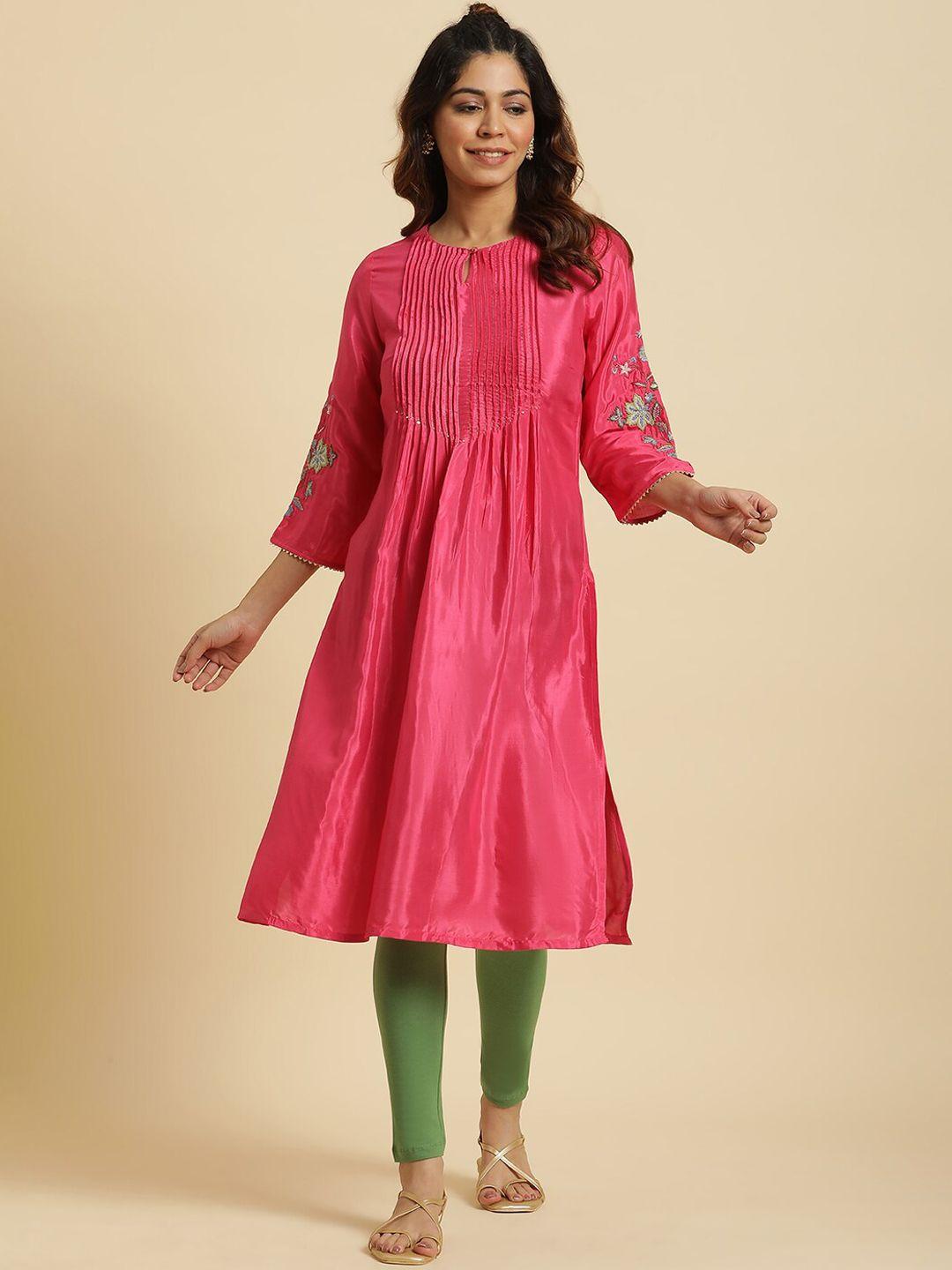 w women floral embroidered thread work a-line kurta