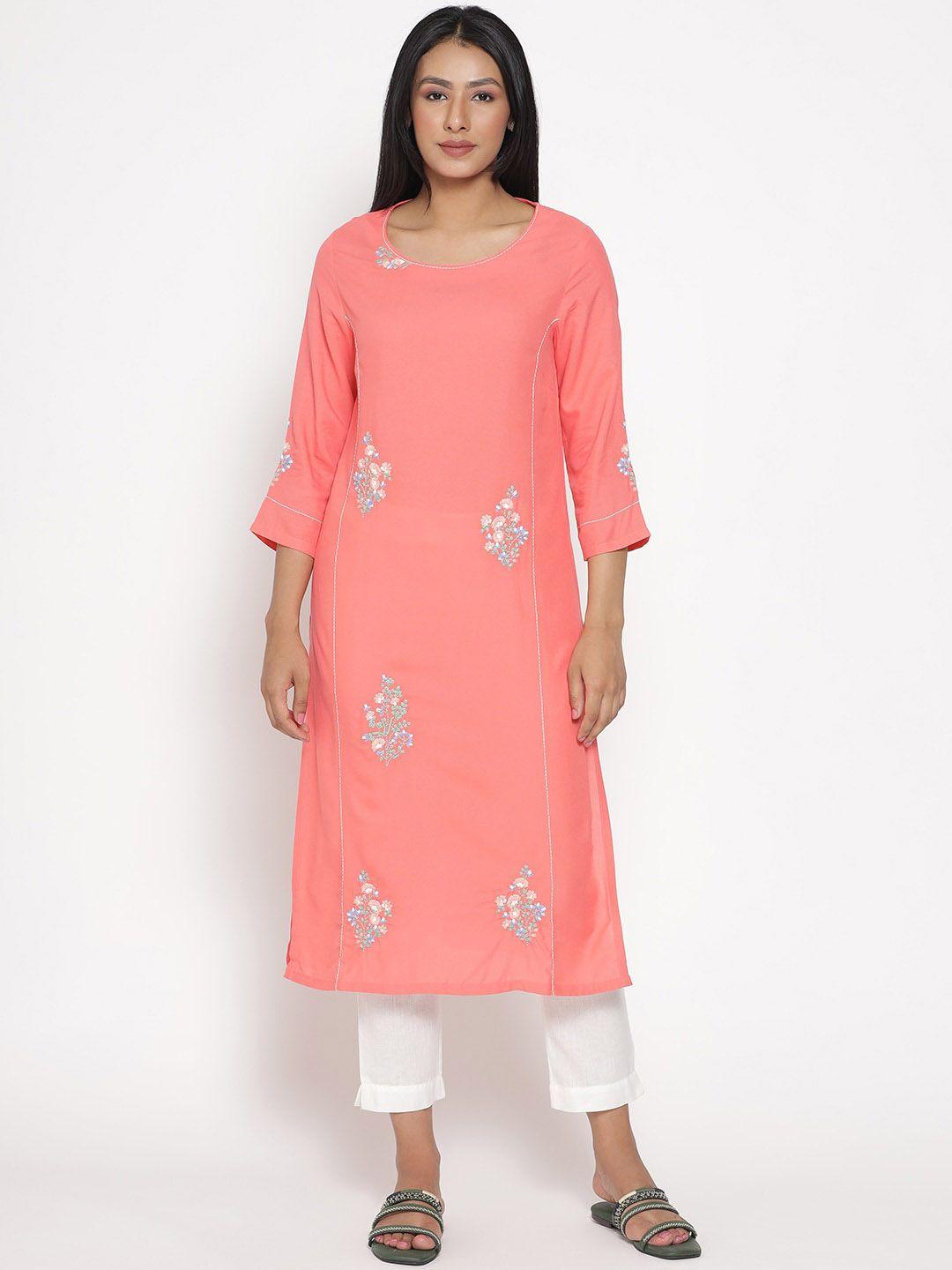 w women floral embroidered thread work kurta